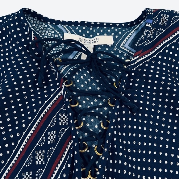 Derek Lam 10 Crosby size 4  lace up tank, blue & red ruffles & polka dots design - Picture 7 of 15